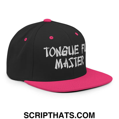 Tonque Fu Master Embroidered Flat Bill Brim Snapback Hat Black Neon Pink