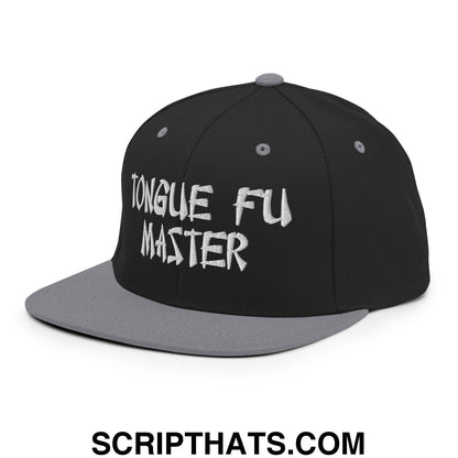 Tonque Fu Master Embroidered Flat Bill Brim Snapback Hat Black Silver