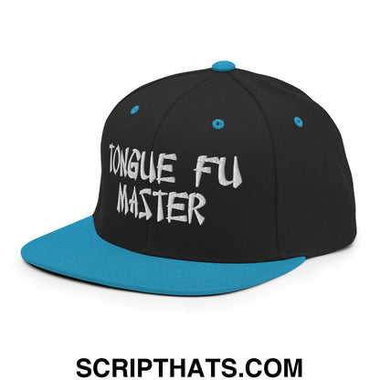 Tonque Fu Master Embroidered Flat Bill Brim Snapback Hat Black Teal