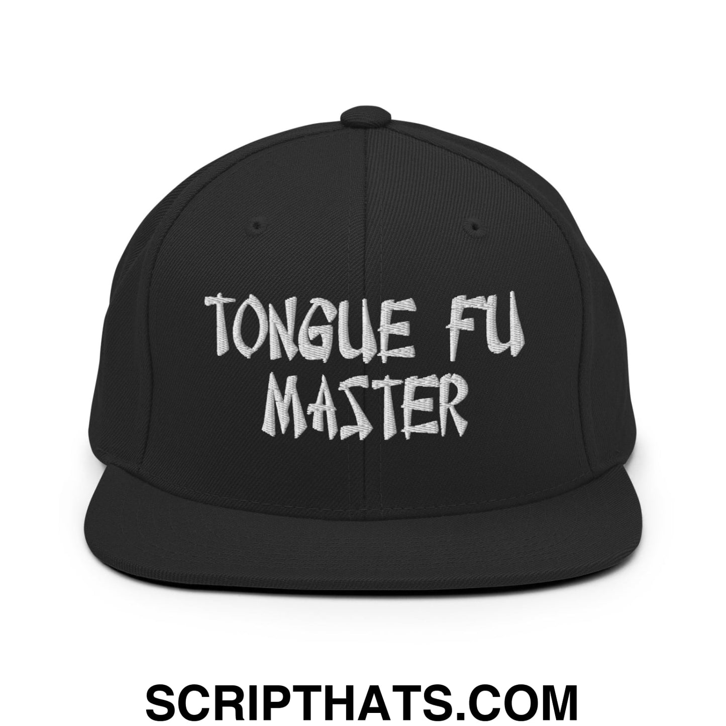 Tonque Fu Master Embroidered Flat Bill Brim Snapback Hat Black