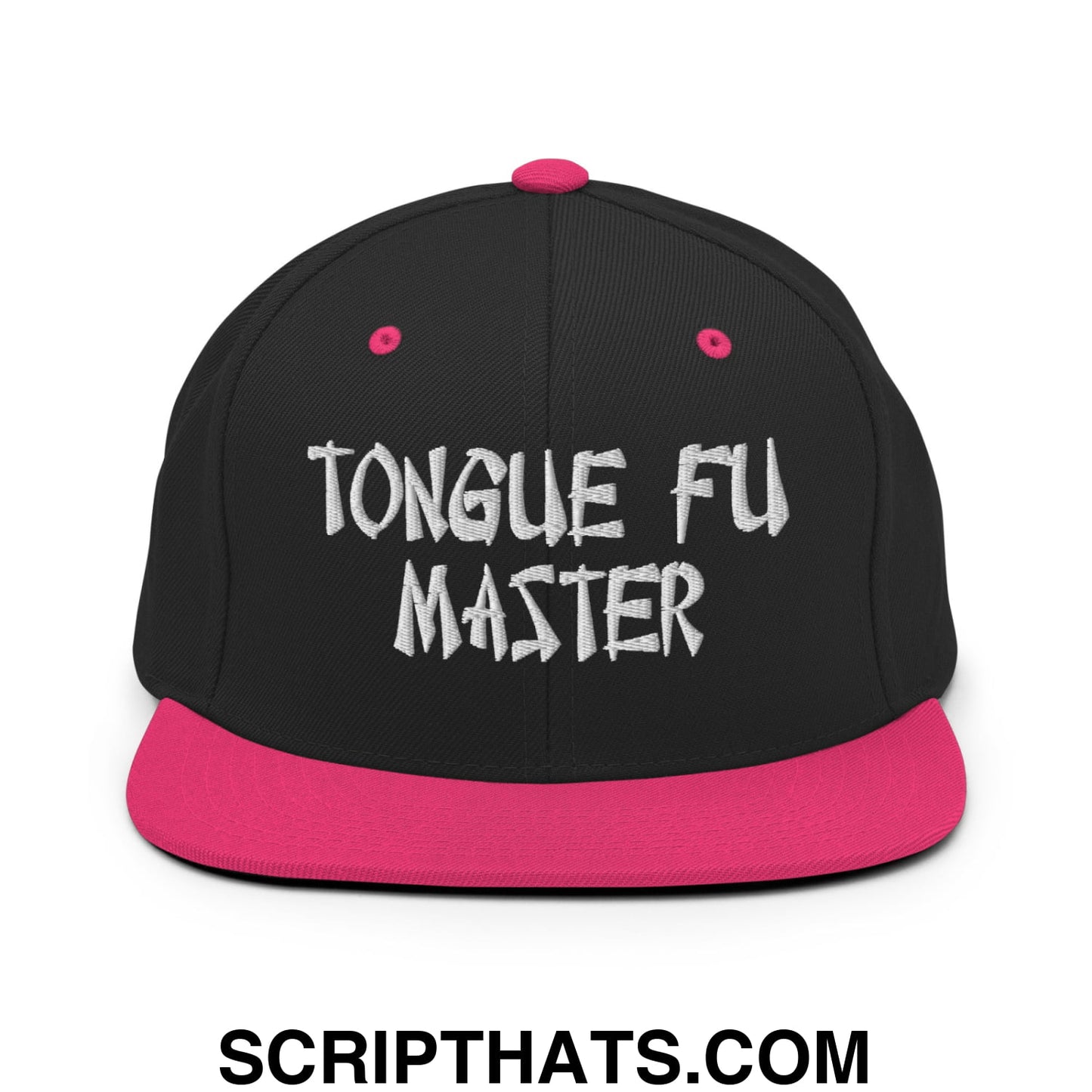Tonque Fu Master Embroidered Flat Bill Brim Snapback Hat Black Neon Pink