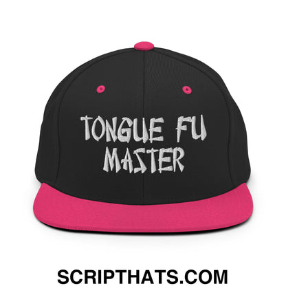 Tonque Fu Master Embroidered Flat Bill Brim Snapback Hat Black Neon Pink