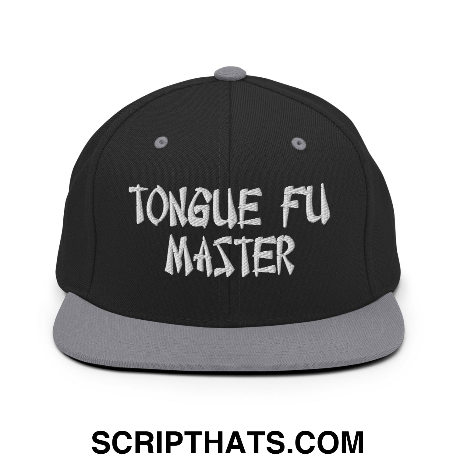 Tonque Fu Master Embroidered Flat Bill Brim Snapback Hat Black Silver