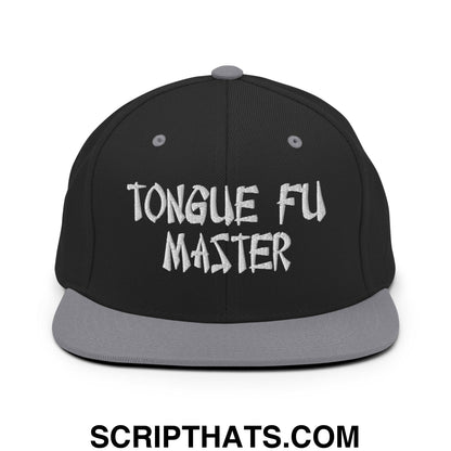 Tonque Fu Master Embroidered Flat Bill Brim Snapback Hat Black Silver