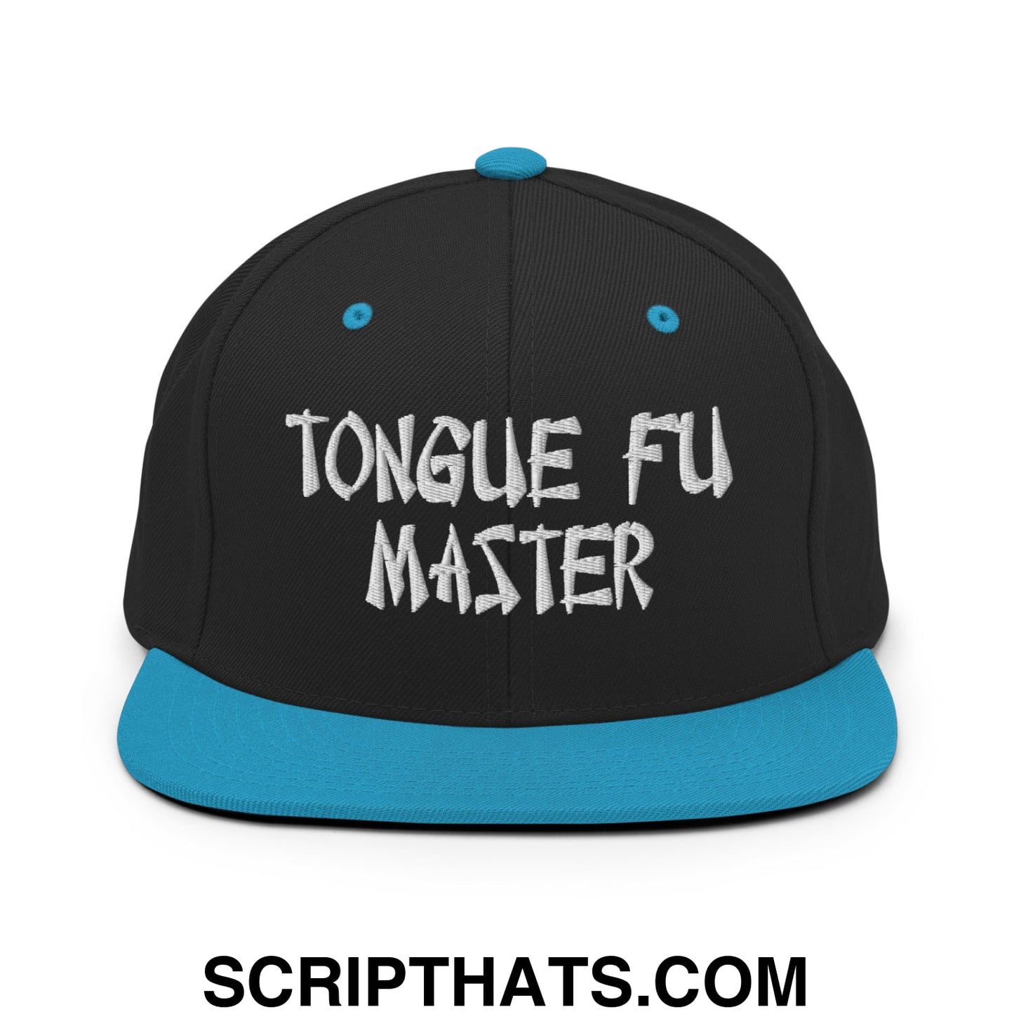 Tonque Fu Master Embroidered Flat Bill Brim Snapback Hat Black Teal
