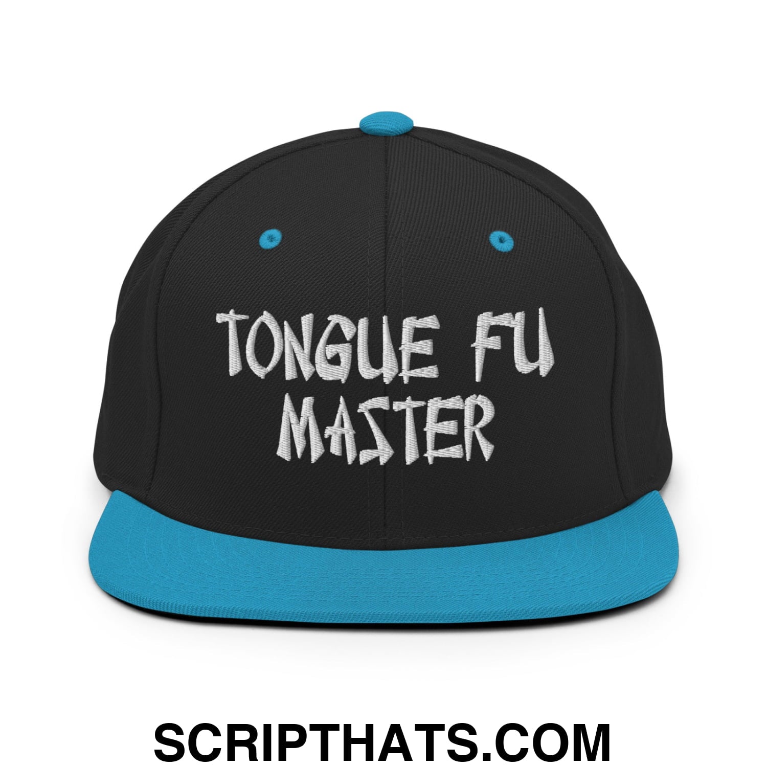 Tonque Fu Master Embroidered Flat Bill Brim Snapback Hat Black Teal