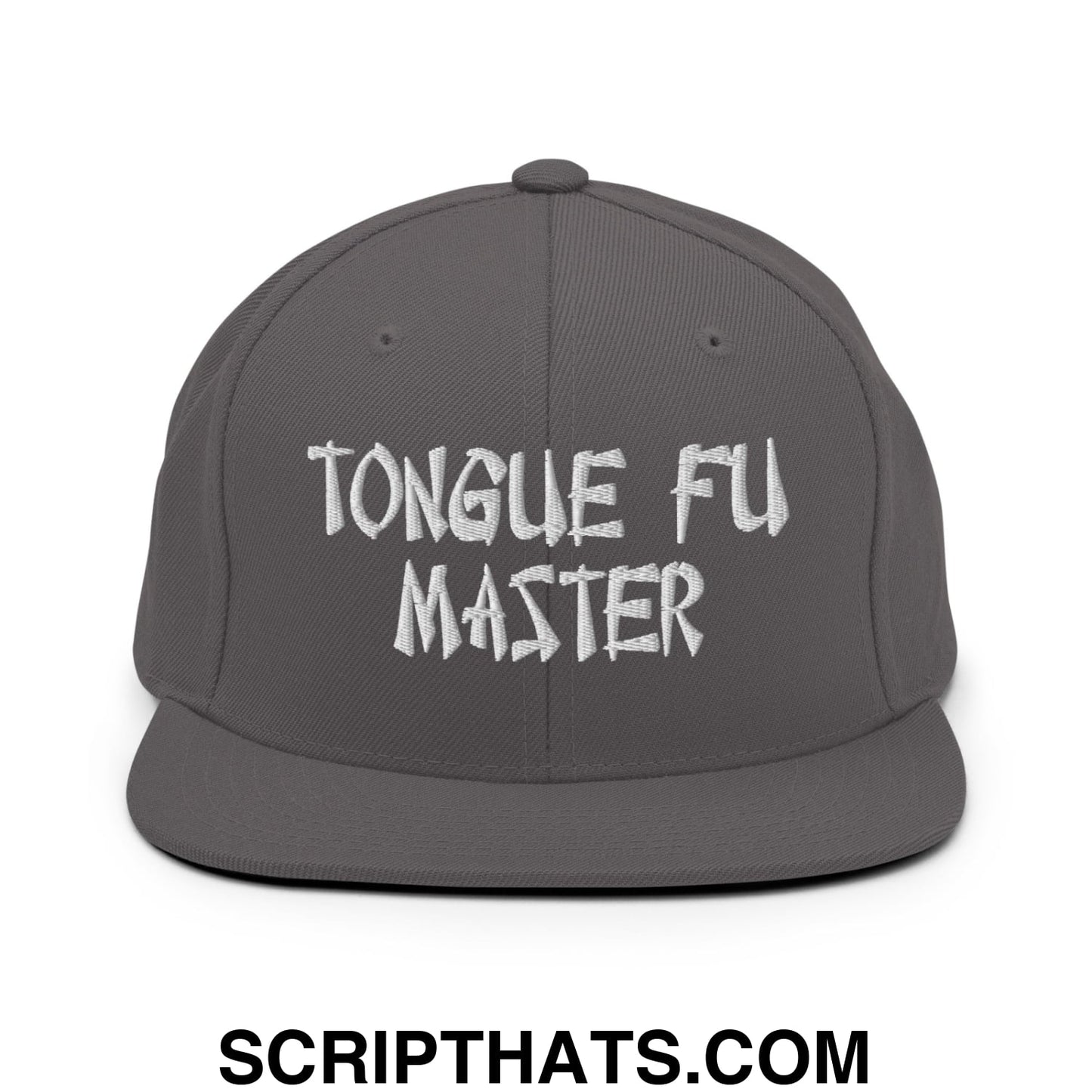 Tonque Fu Master Embroidered Flat Bill Brim Snapback Hat Dark Grey