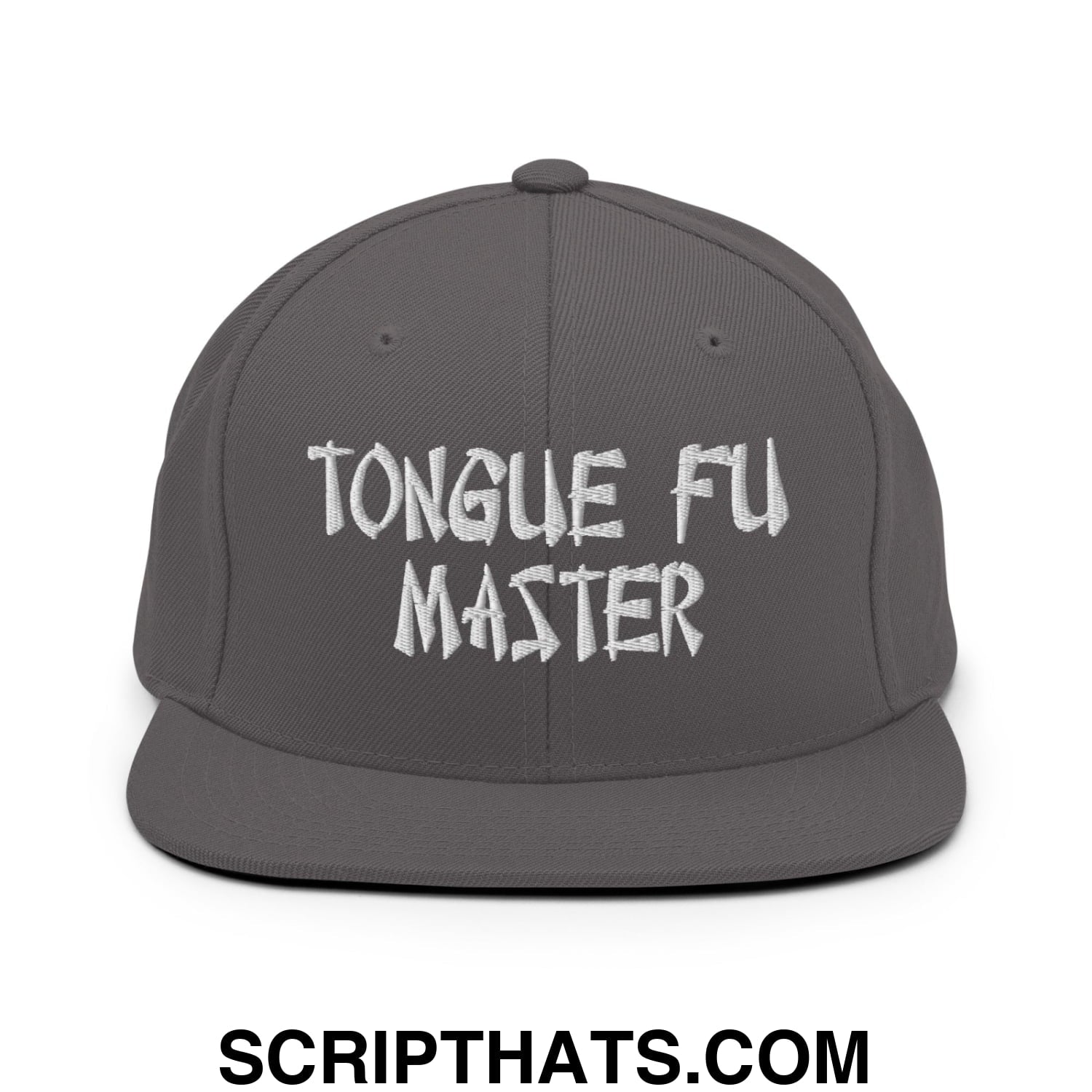 Tonque Fu Master Embroidered Flat Bill Brim Snapback Hat Dark Grey