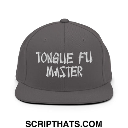 Tonque Fu Master Embroidered Flat Bill Brim Snapback Hat Dark Grey