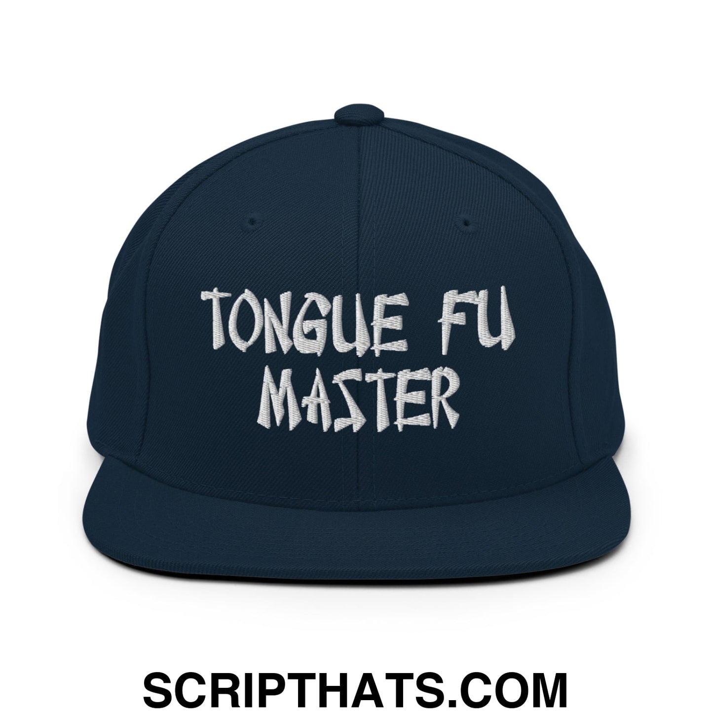 Tonque Fu Master Embroidered Flat Bill Brim Snapback Hat Dark Navy