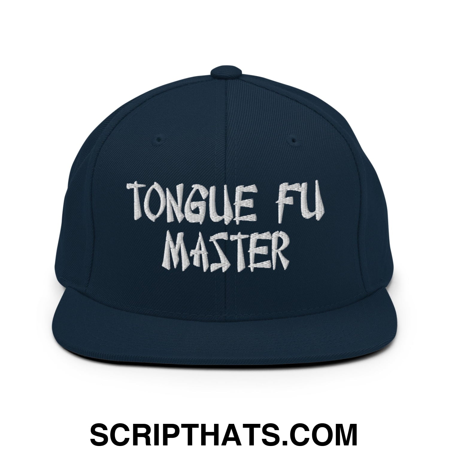 Tonque Fu Master Embroidered Flat Bill Brim Snapback Hat Dark Navy