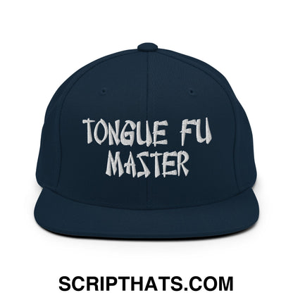 Tonque Fu Master Embroidered Flat Bill Brim Snapback Hat Dark Navy
