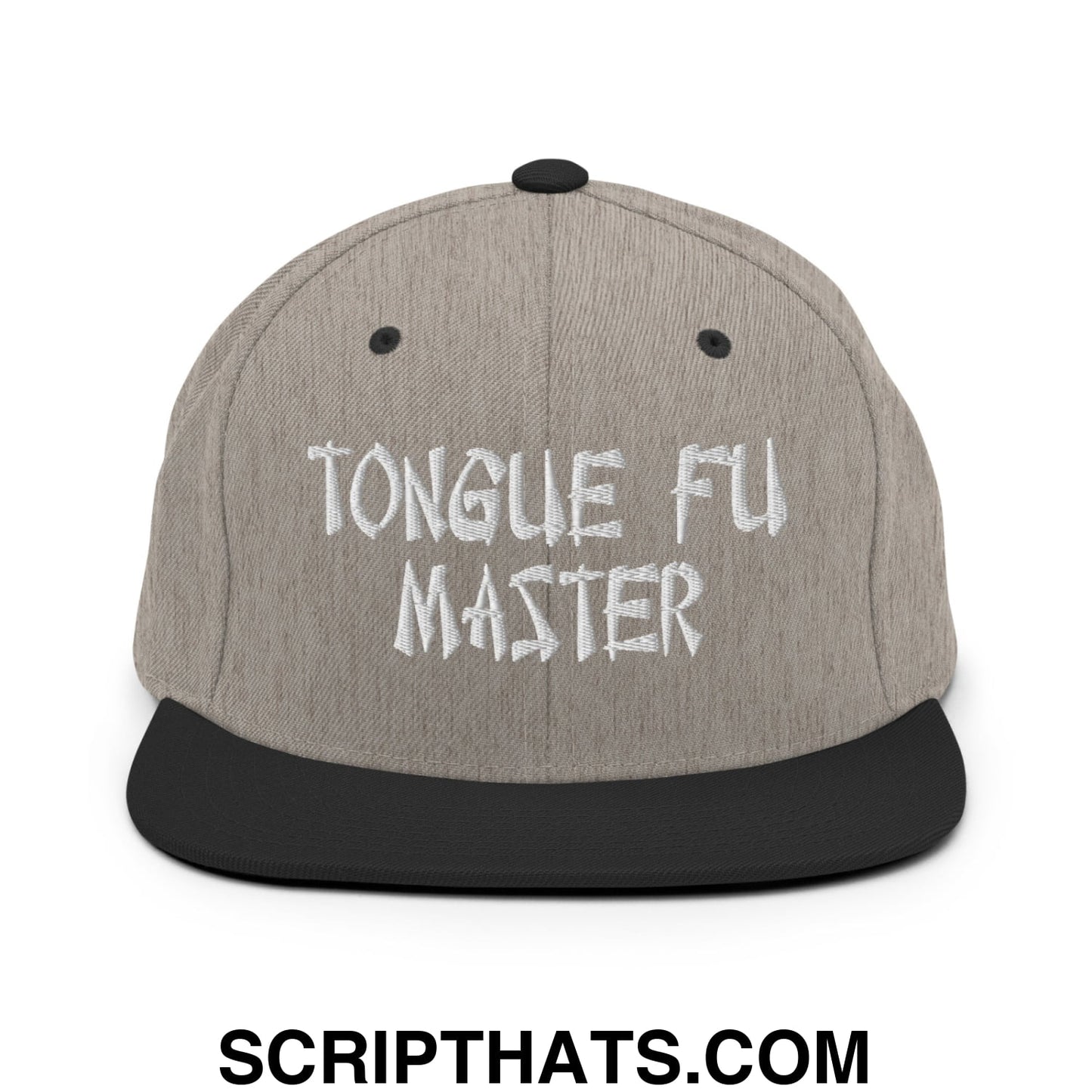 Tonque Fu Master Embroidered Flat Bill Brim Snapback Hat Heather Black