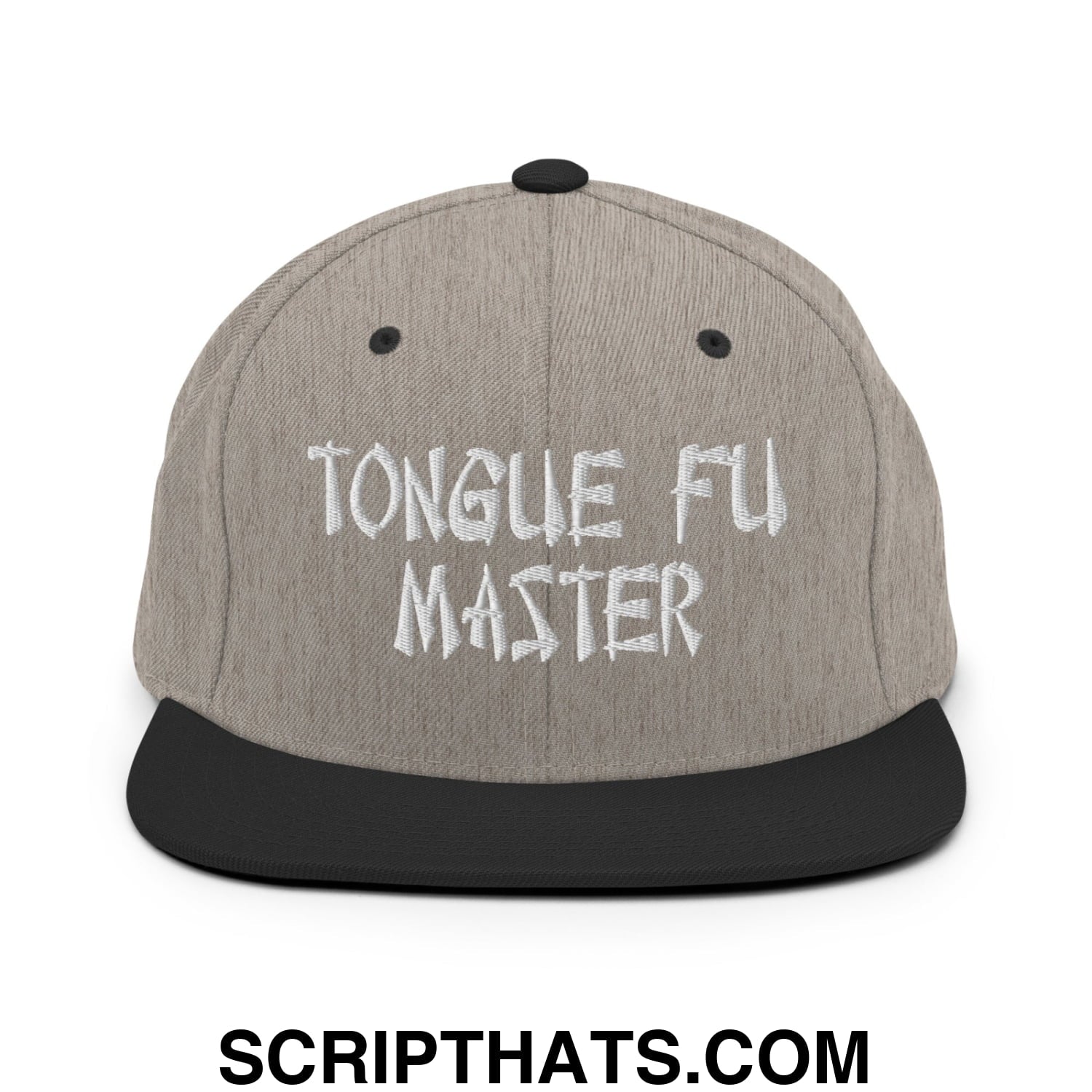 Tonque Fu Master Embroidered Flat Bill Brim Snapback Hat Heather Black