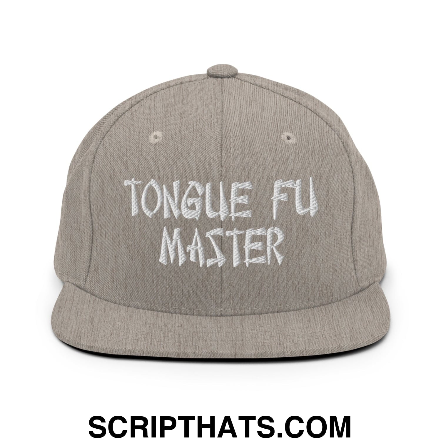 Tonque Fu Master Embroidered Flat Bill Brim Snapback Hat Heather Grey