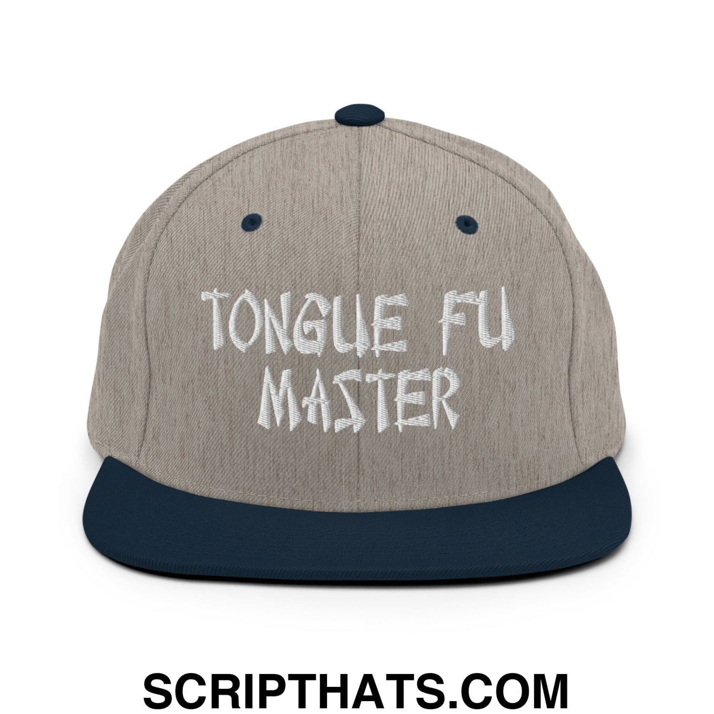 Tonque Fu Master Embroidered Flat Bill Brim Snapback Hat Heather Grey Navy
