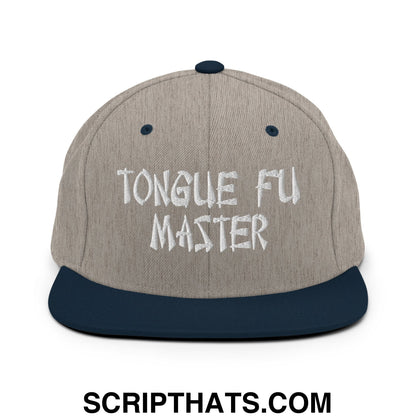 Tonque Fu Master Embroidered Flat Bill Brim Snapback Hat Heather Grey Navy