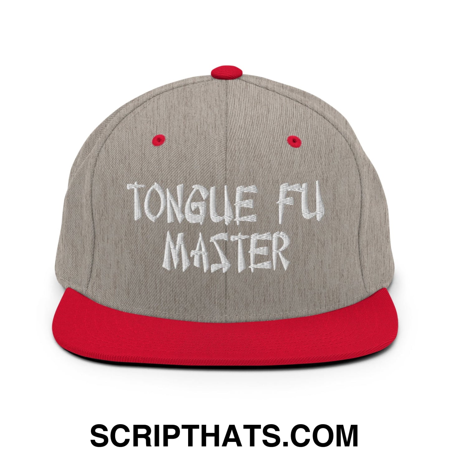 Tonque Fu Master Embroidered Flat Bill Brim Snapback Hat Heather Grey Red