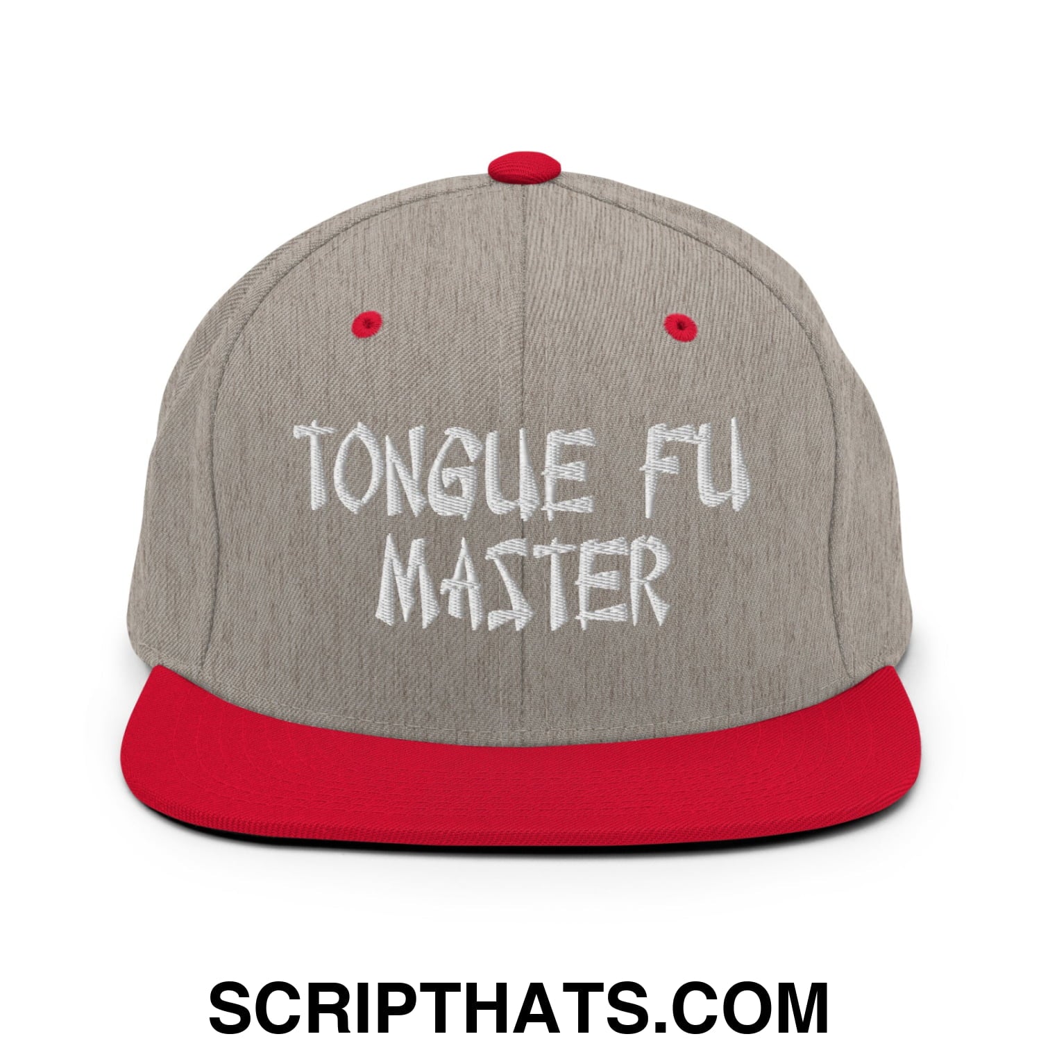 Tonque Fu Master Embroidered Flat Bill Brim Snapback Hat Heather Grey Red