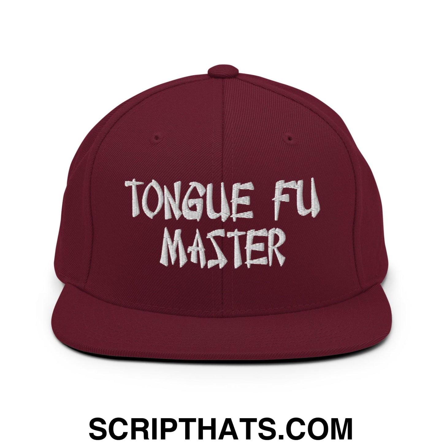 Tonque Fu Master Embroidered Flat Bill Brim Snapback Hat Maroon