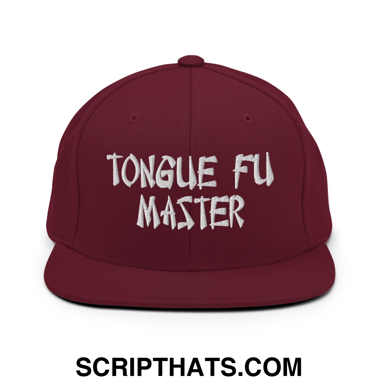 Tonque Fu Master Embroidered Flat Bill Brim Snapback Hat Maroon