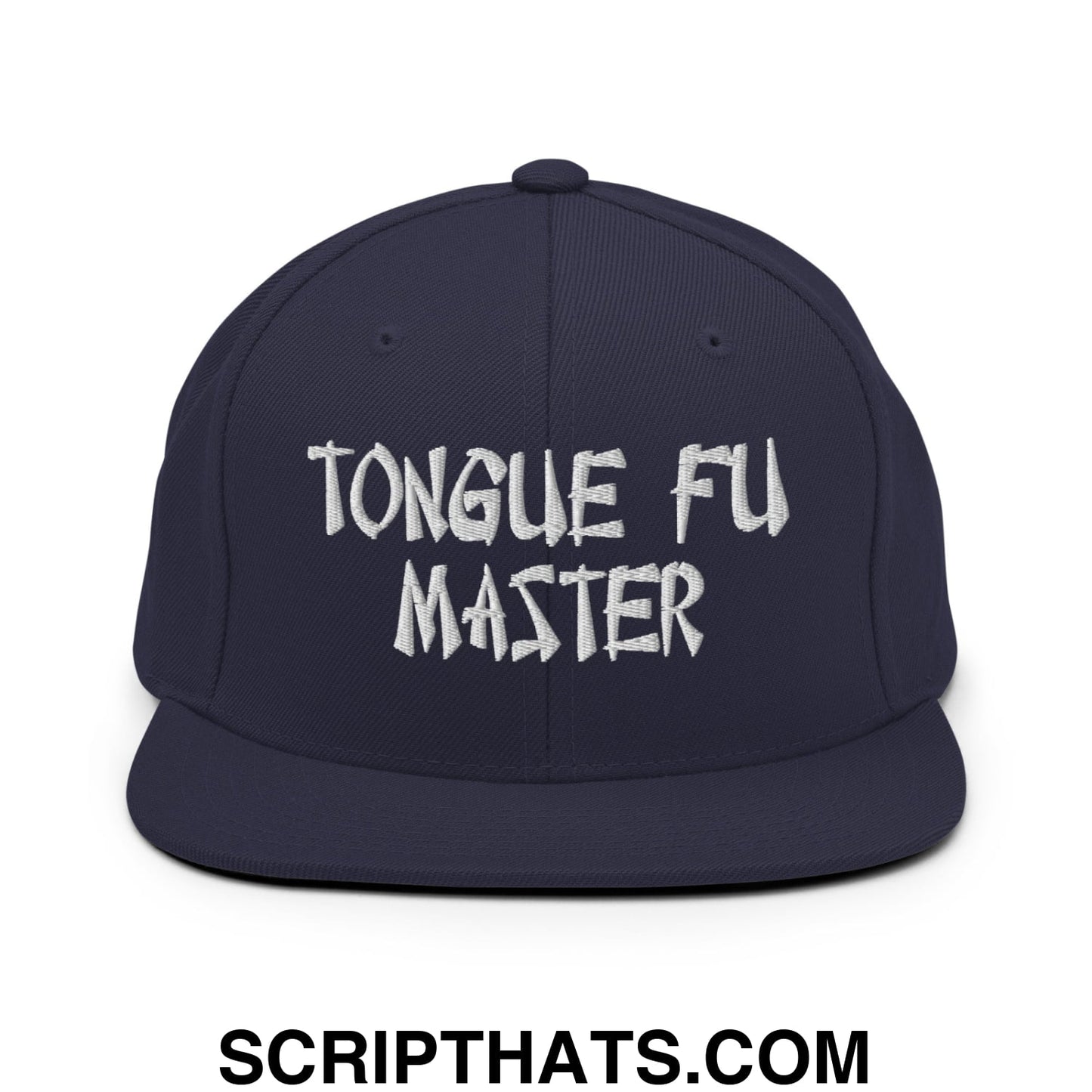 Tonque Fu Master Embroidered Flat Bill Brim Snapback Hat Navy