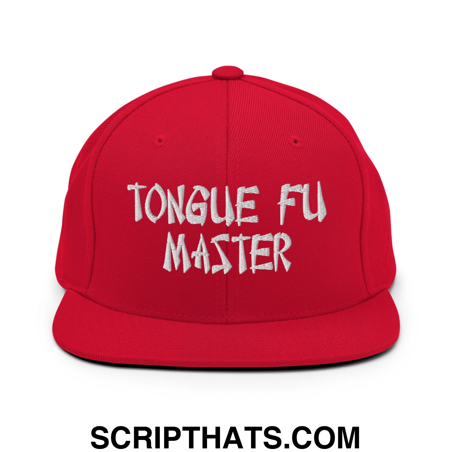 Tonque Fu Master Embroidered Flat Bill Brim Snapback Hat Red
