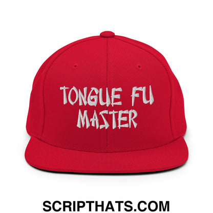 Tonque Fu Master Embroidered Flat Bill Brim Snapback Hat Red