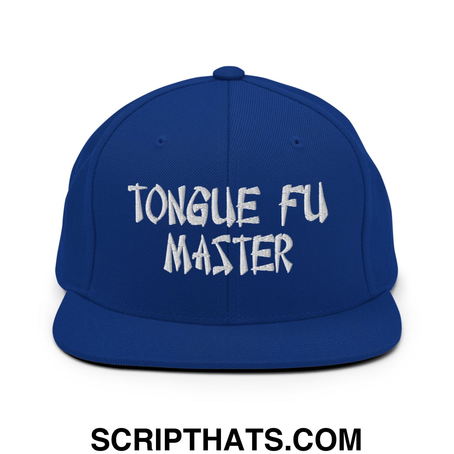 Tonque Fu Master Embroidered Flat Bill Brim Snapback Hat Royal Blue