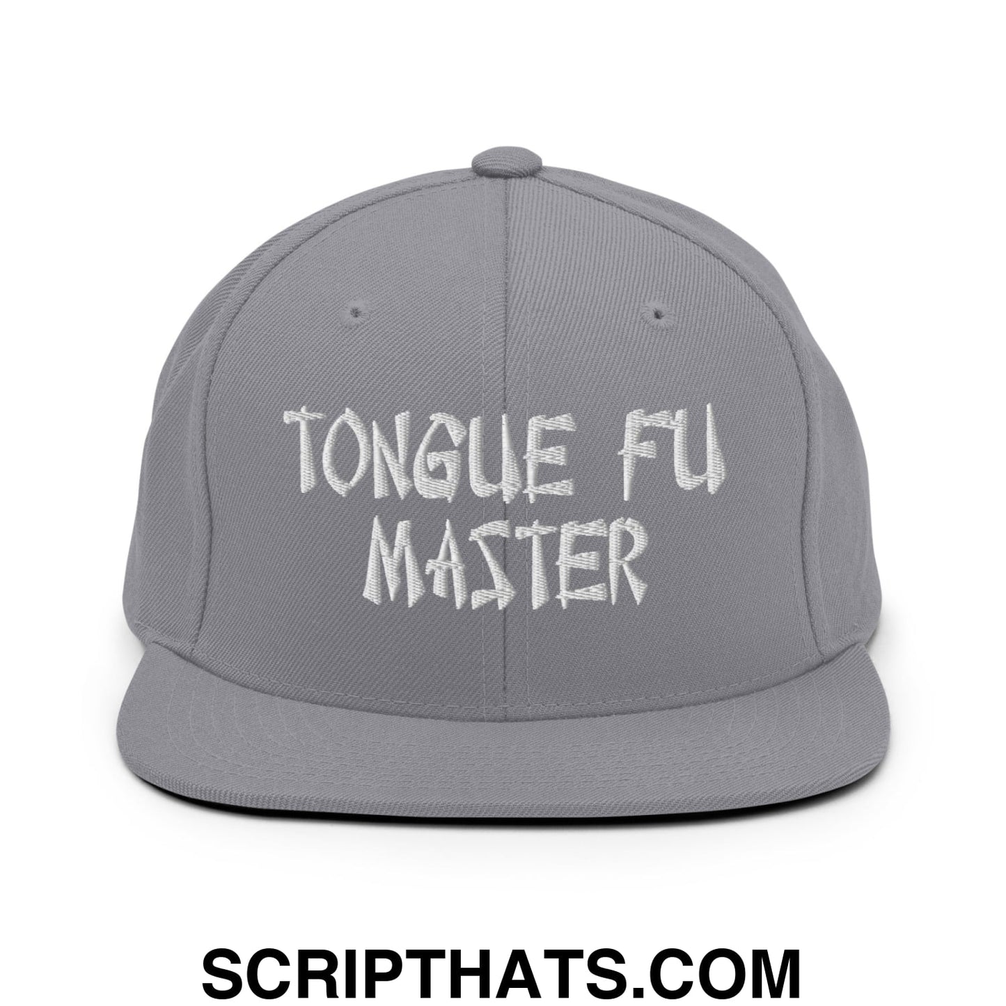 Tonque Fu Master Embroidered Flat Bill Brim Snapback Hat Silver