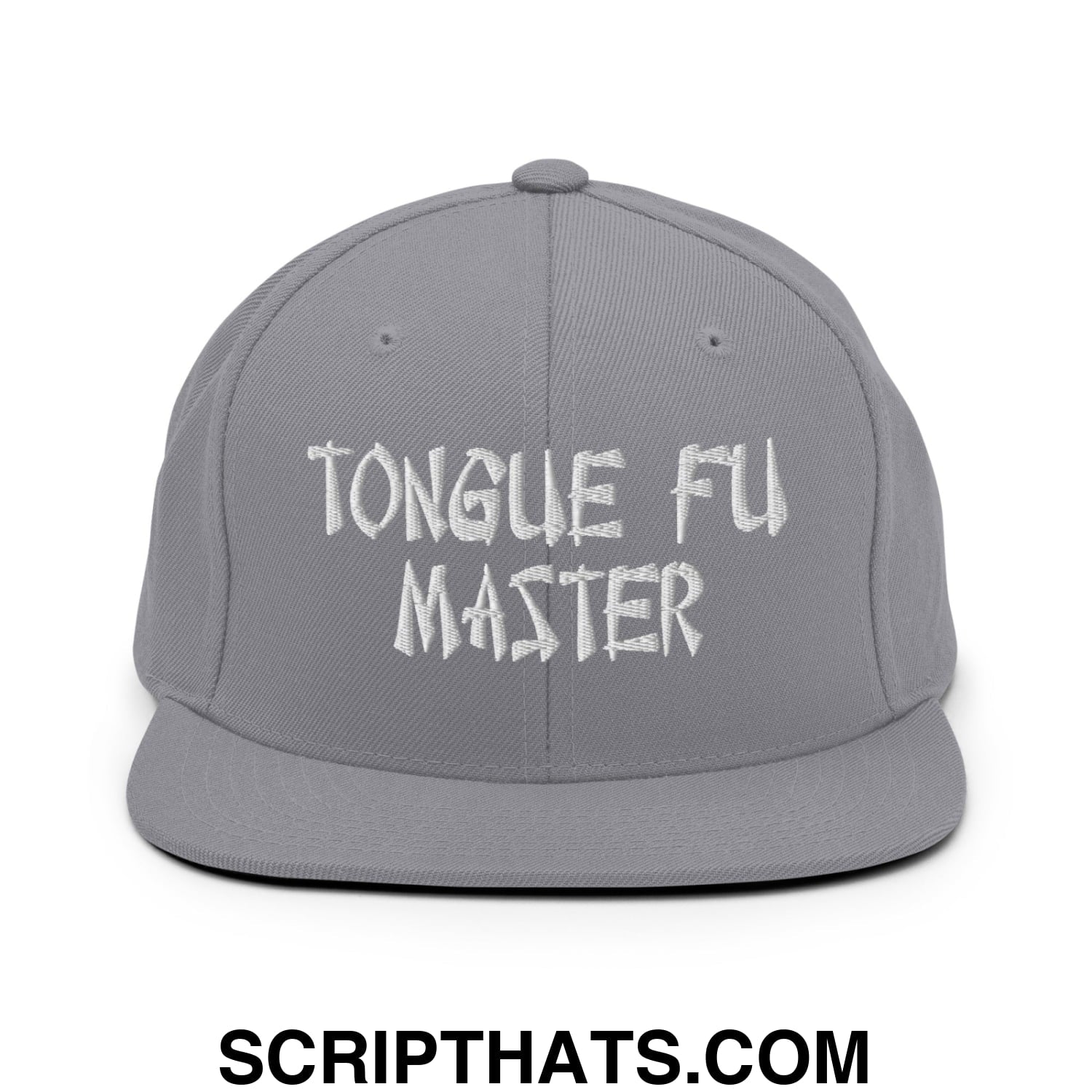 Tonque Fu Master Embroidered Flat Bill Brim Snapback Hat Silver
