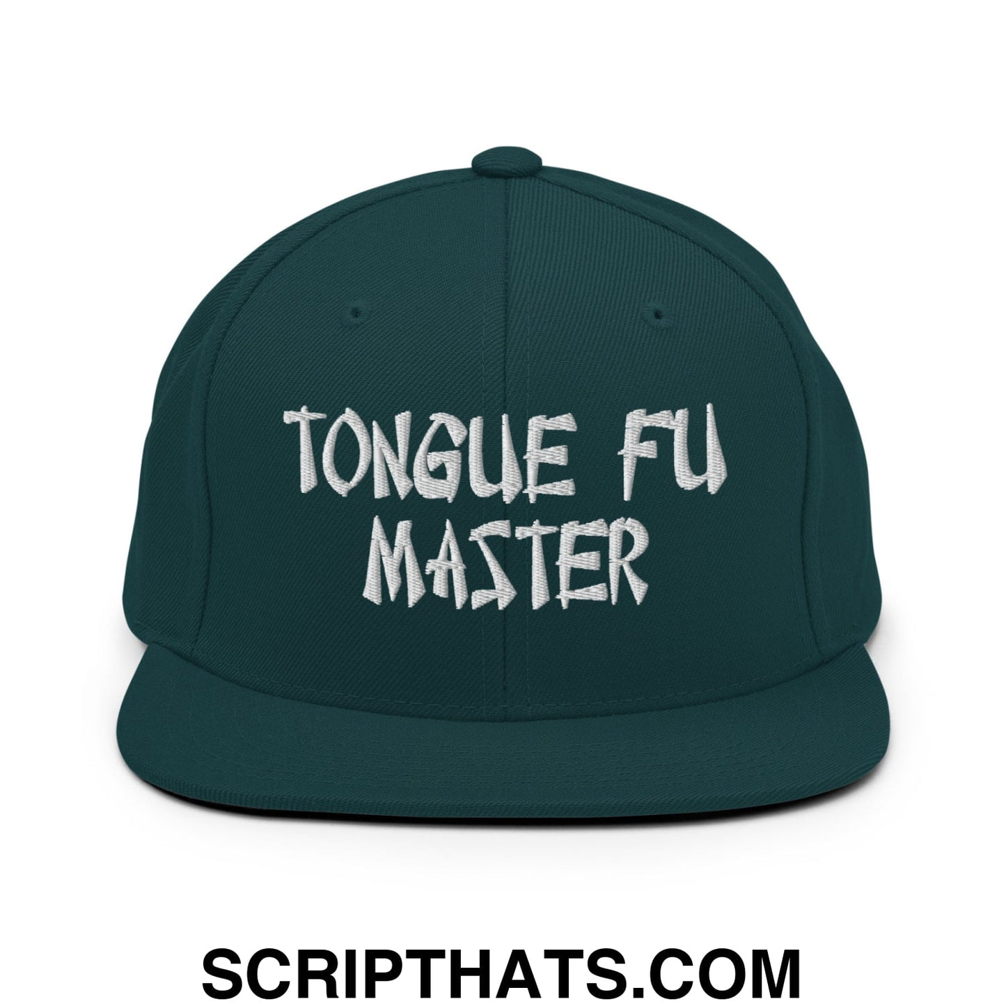 Tonque Fu Master Embroidered Flat Bill Brim Snapback Hat Spruce