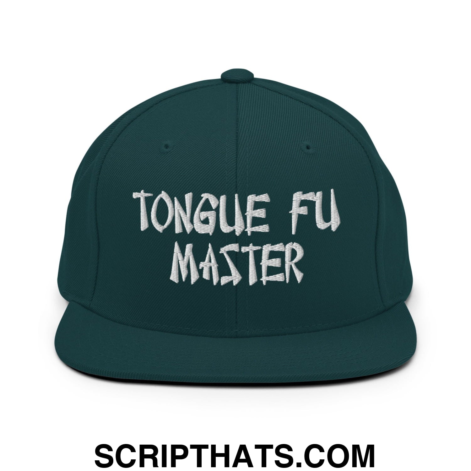 Tonque Fu Master Embroidered Flat Bill Brim Snapback Hat Spruce