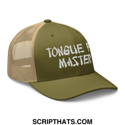 Tonque Fu Master Embroidered Mesh Trucker Hat Moss Khaki