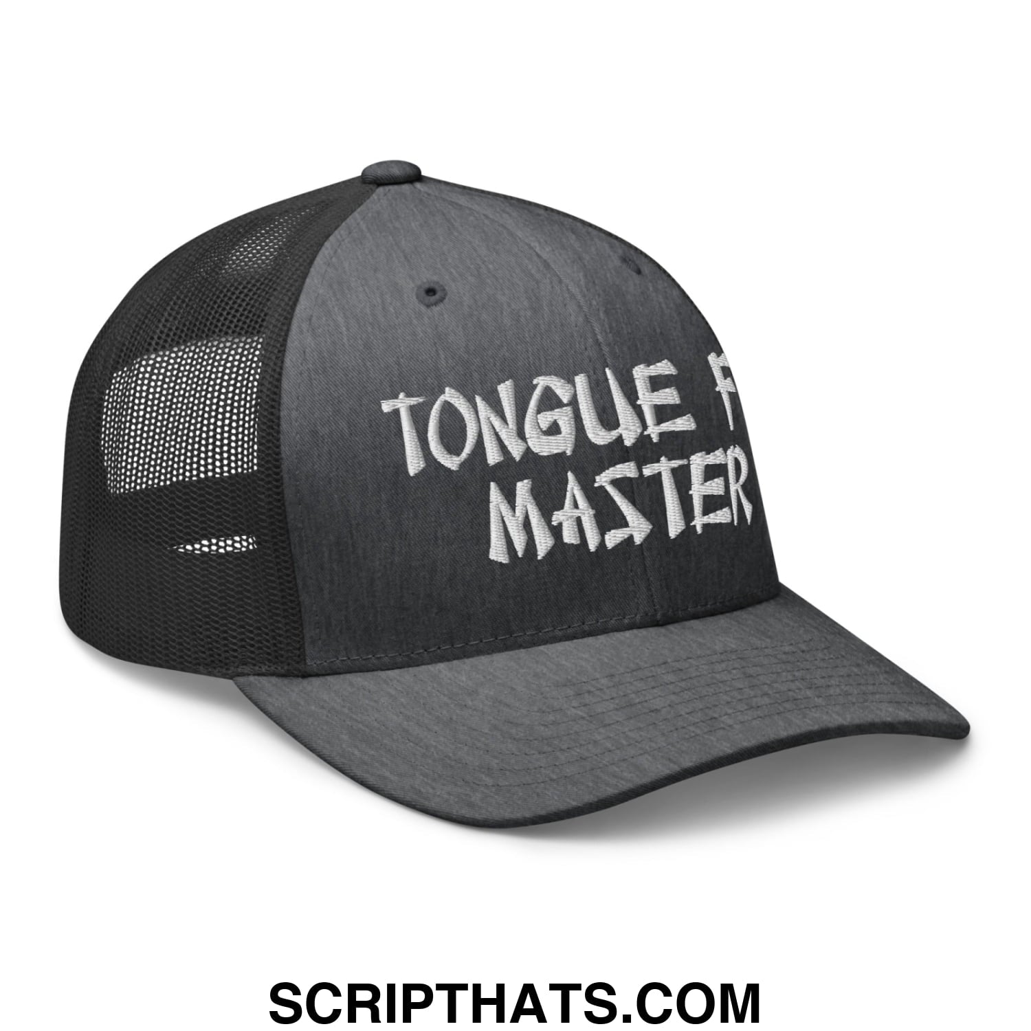Tonque Fu Master Embroidered Mesh Trucker Hat Dark Heather Gray