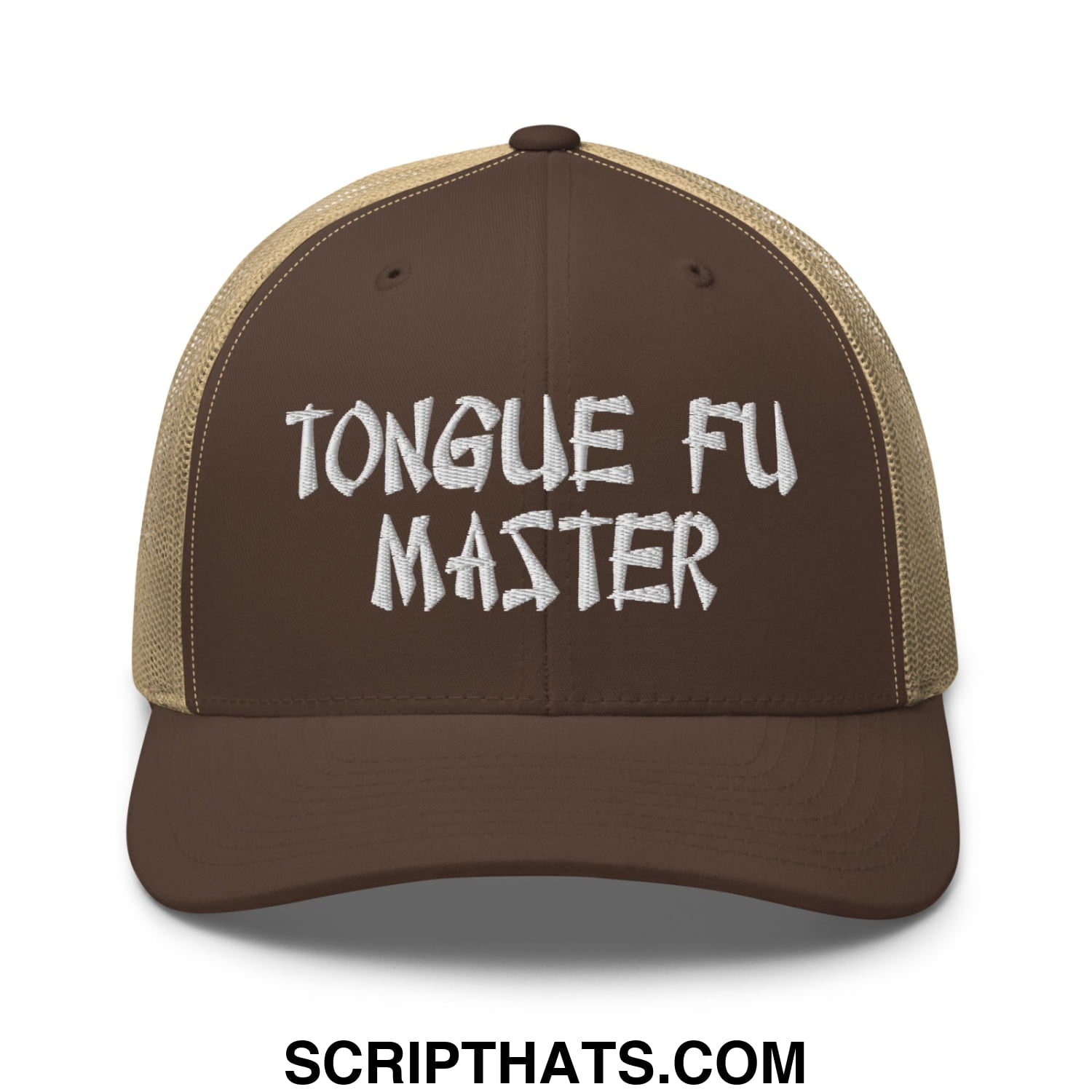 Tonque Fu Master Embroidered Mesh Trucker Hat Brown Khaki