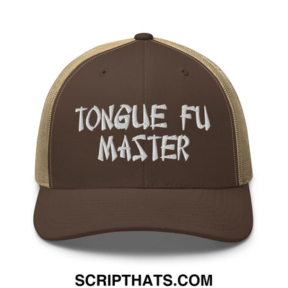 Tonque Fu Master Embroidered Mesh Trucker Hat Brown Khaki