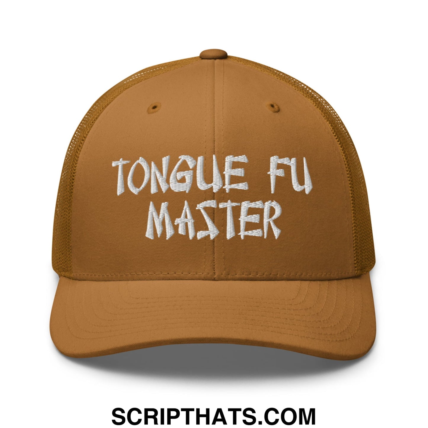 Tonque Fu Master Embroidered Mesh Trucker Hat Caramel