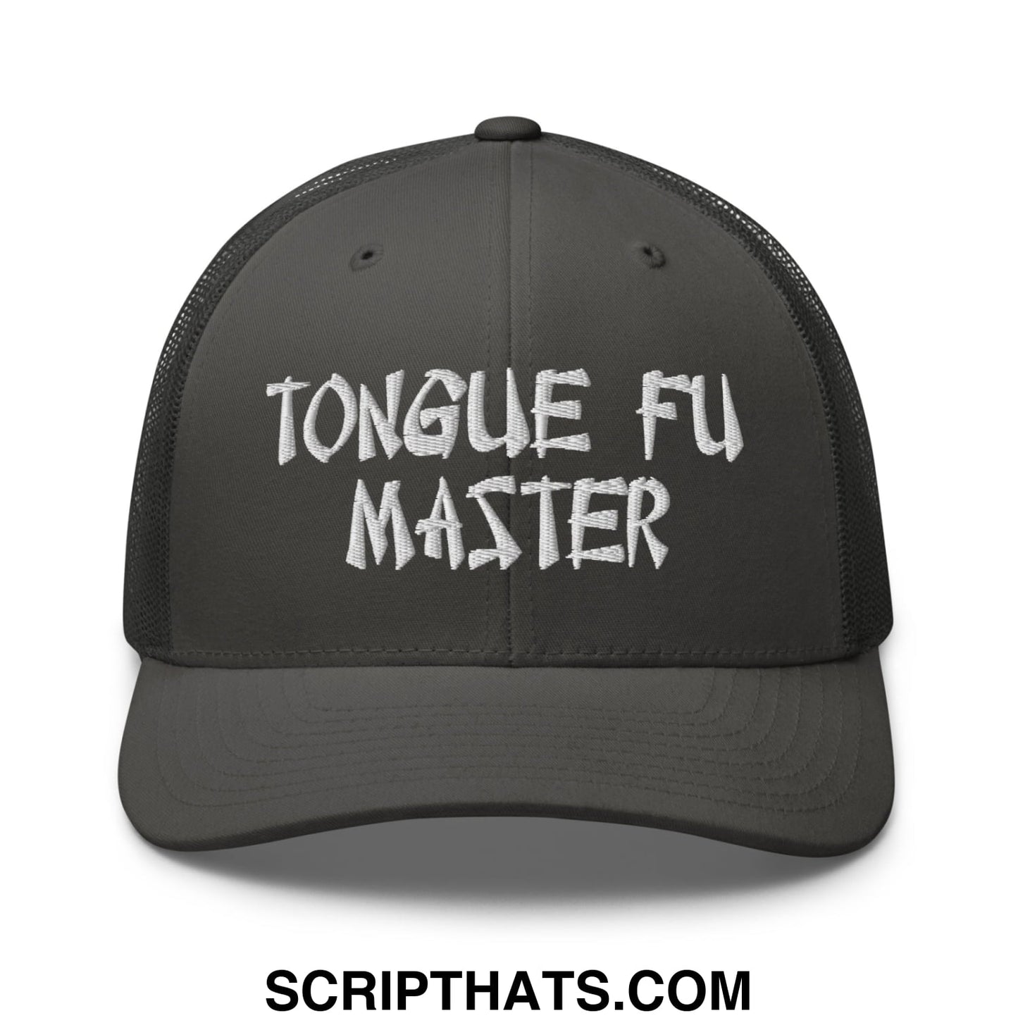 Tonque Fu Master Embroidered Mesh Trucker Hat Charcoal