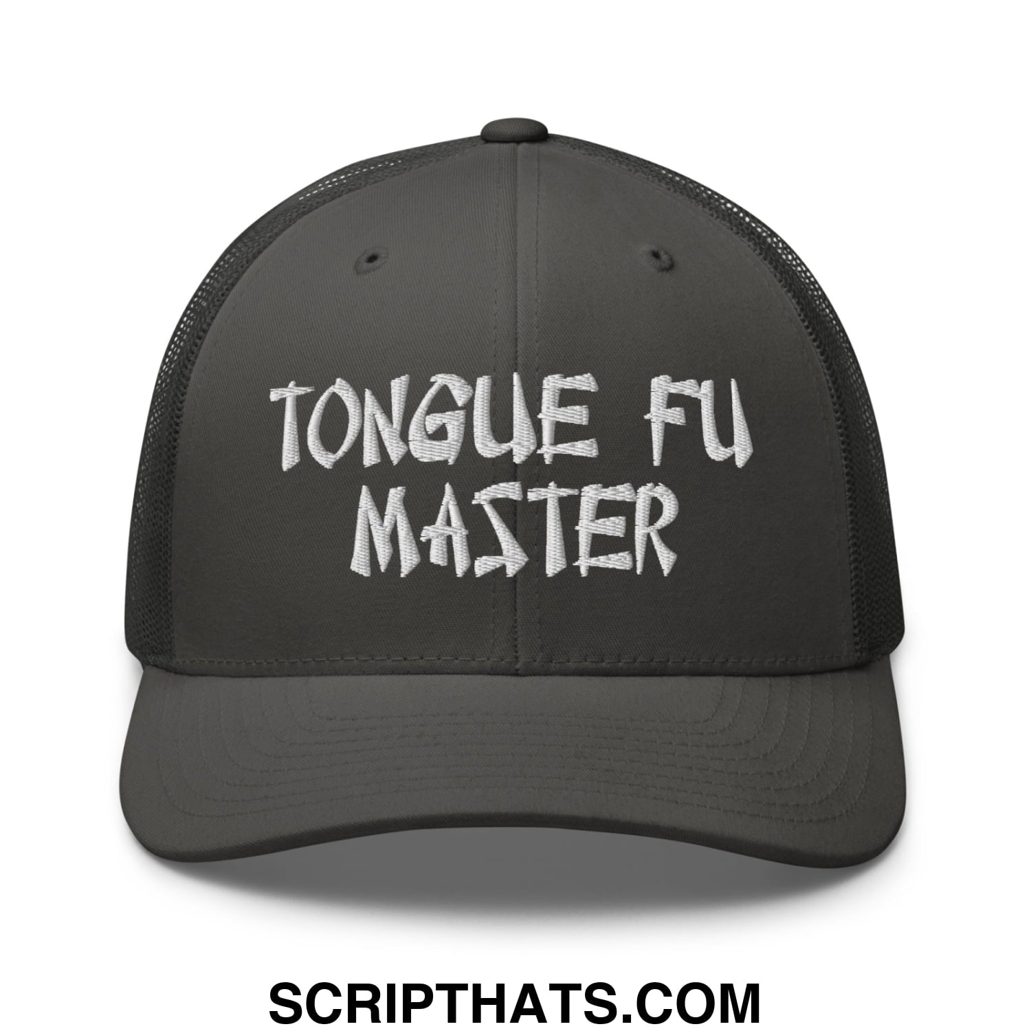 Tonque Fu Master Embroidered Mesh Trucker Hat Charcoal