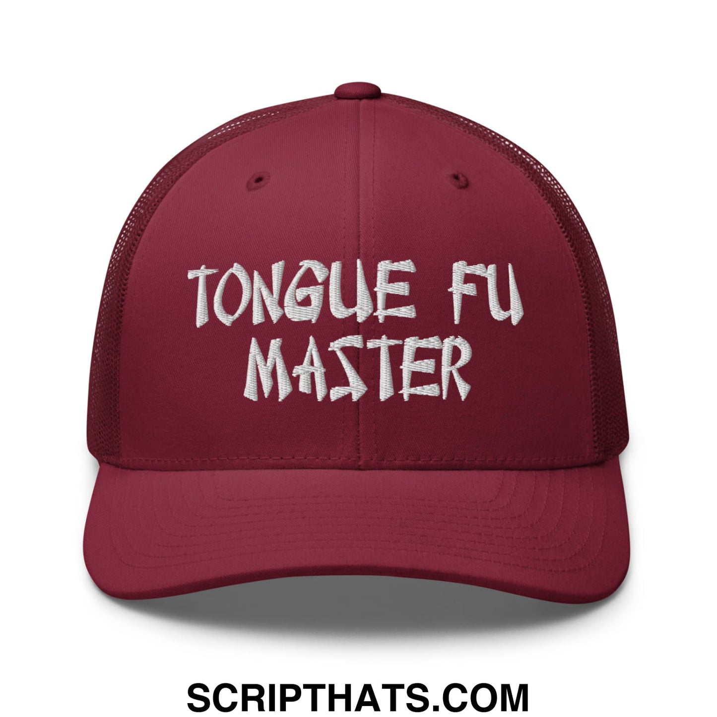 Tonque Fu Master Embroidered Mesh Trucker Hat Cranberry