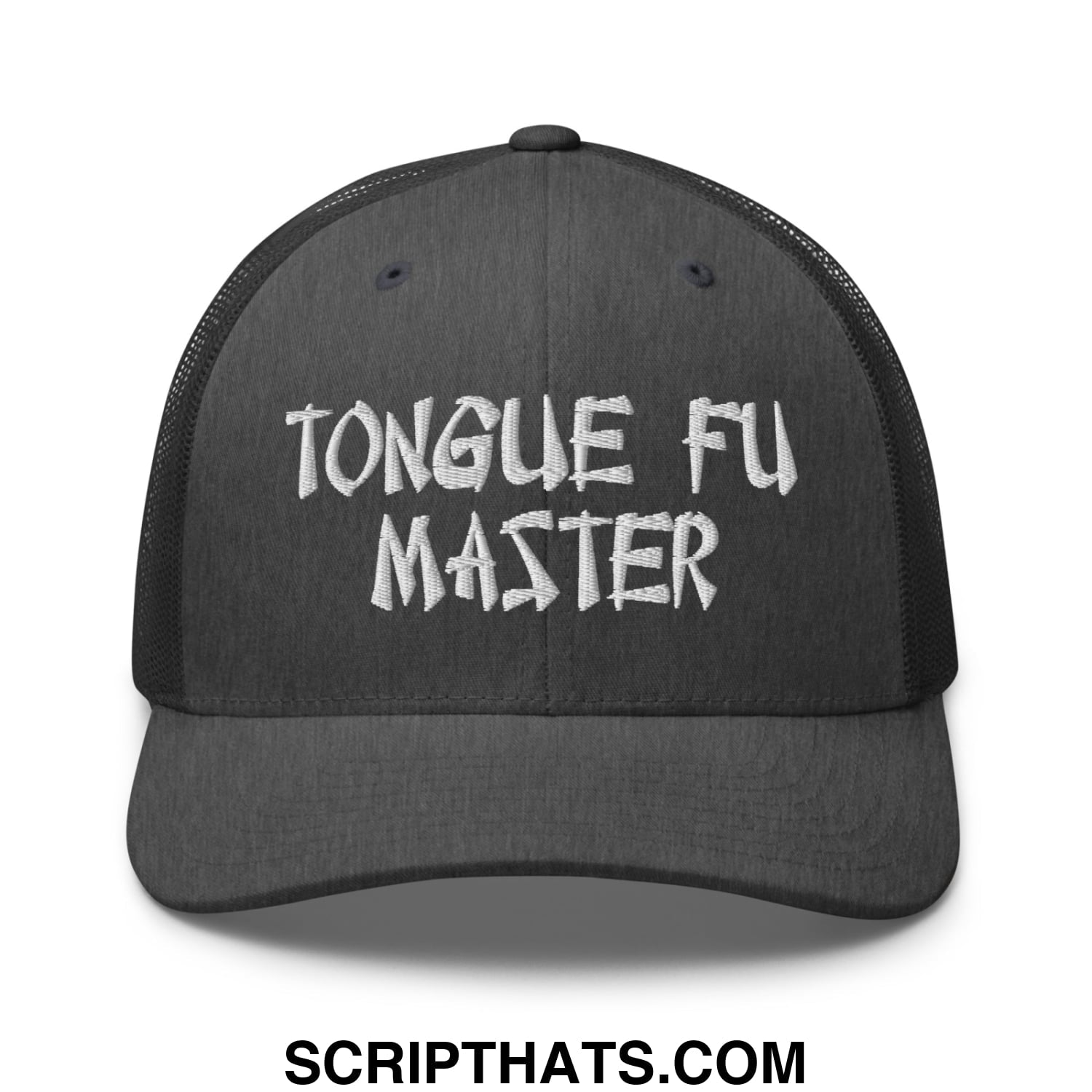 Tonque Fu Master Embroidered Mesh Trucker Hat Dark Heather Gray