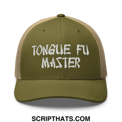 Tonque Fu Master Embroidered Mesh Trucker Hat Moss Khaki