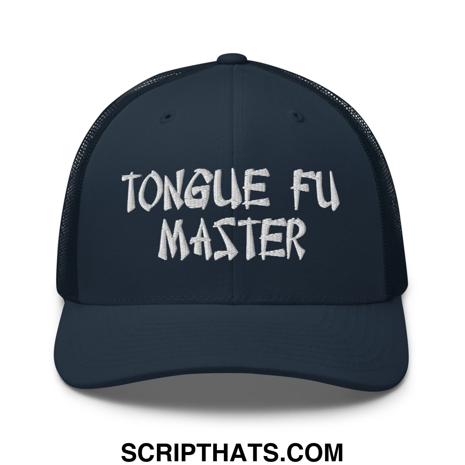 Tonque Fu Master Embroidered Mesh Trucker Hat Navy