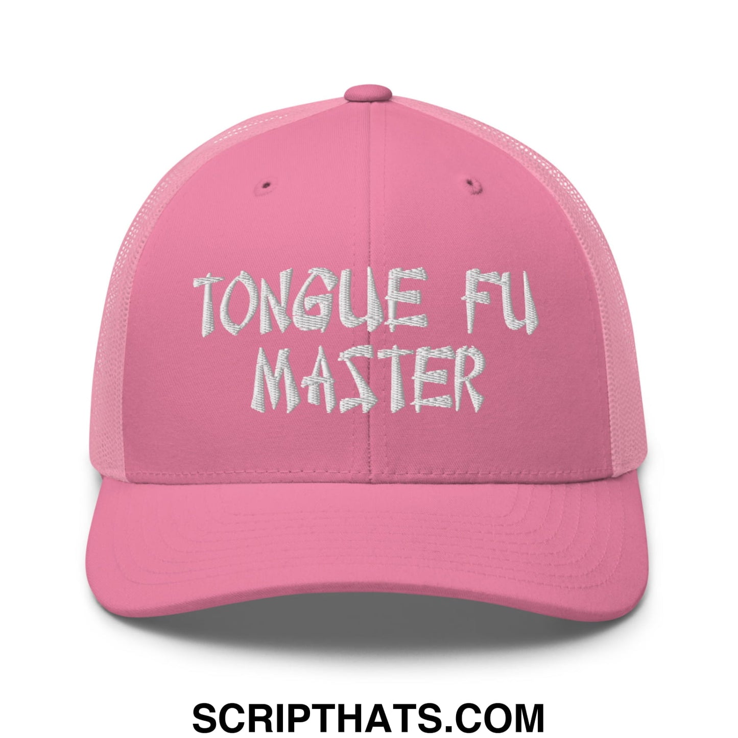 Tonque Fu Master Embroidered Mesh Trucker Hat Pink