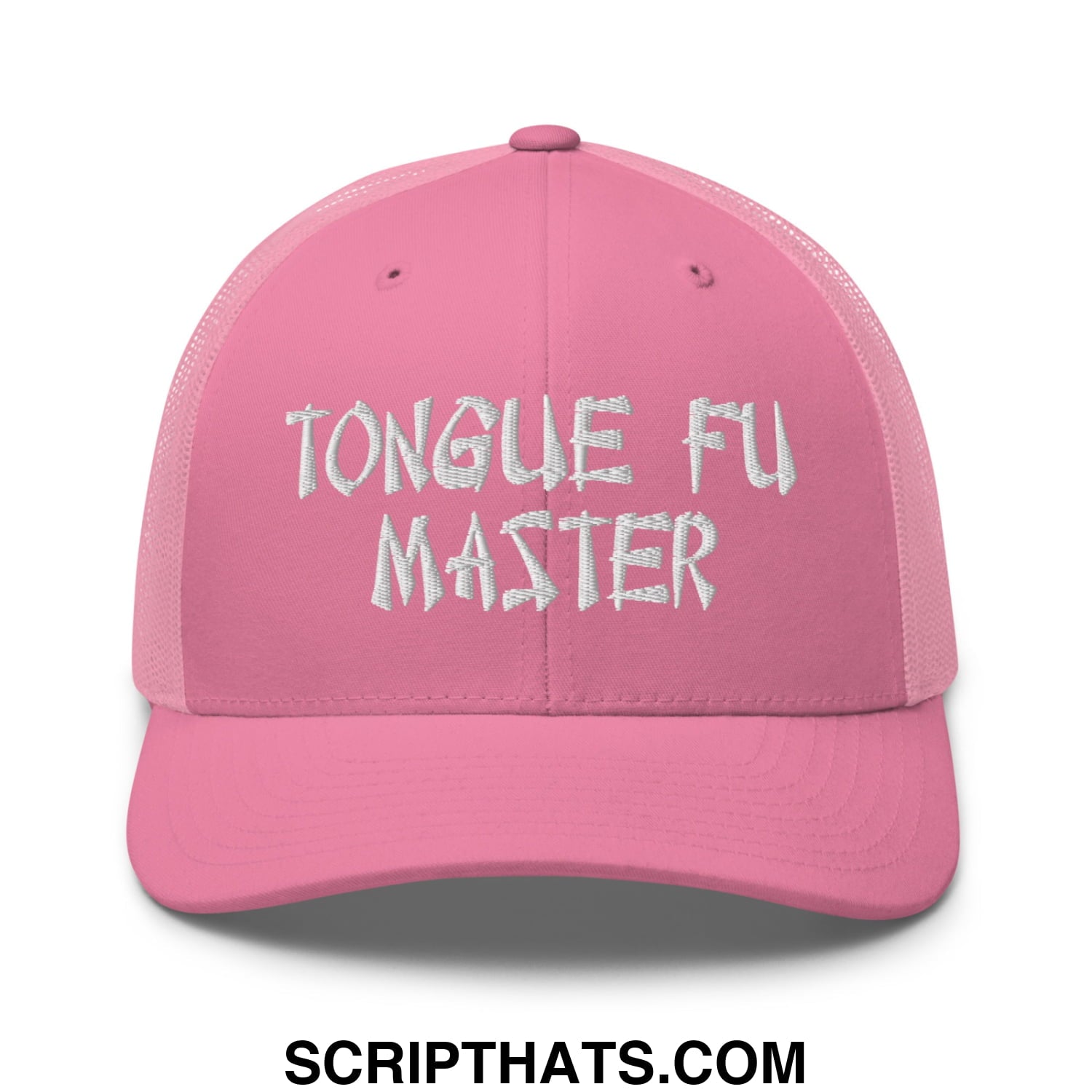 Tonque Fu Master Embroidered Mesh Trucker Hat Pink