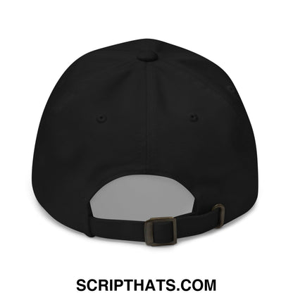 Black tonque fu master embroidered unstructured dad hat with matte finish and adjustable strap with metallic buckle back view