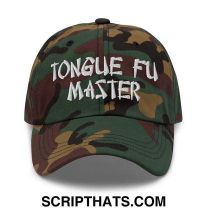 Tonque Fu Master Embroidered Unstructured Dad Hat Green Camo