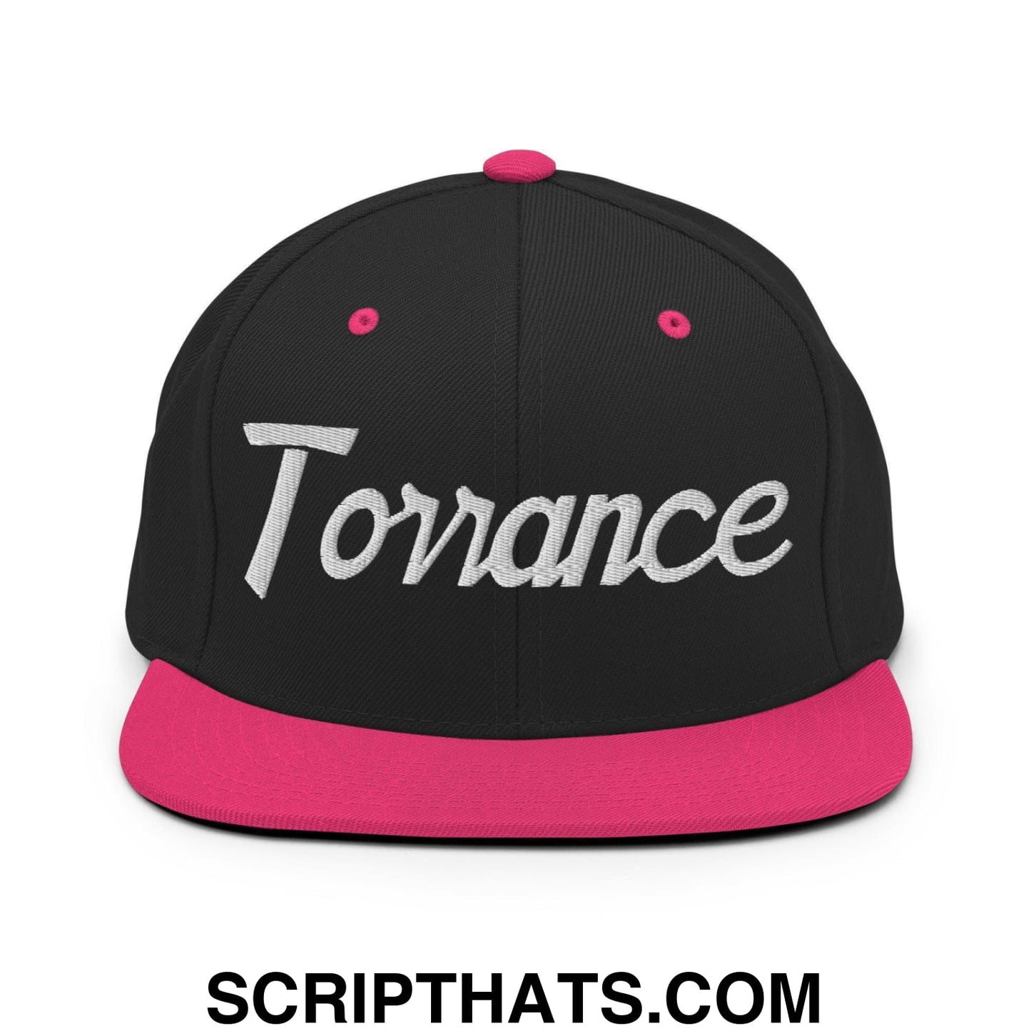 Torrance Script Snapback Hat Black Neon Pink