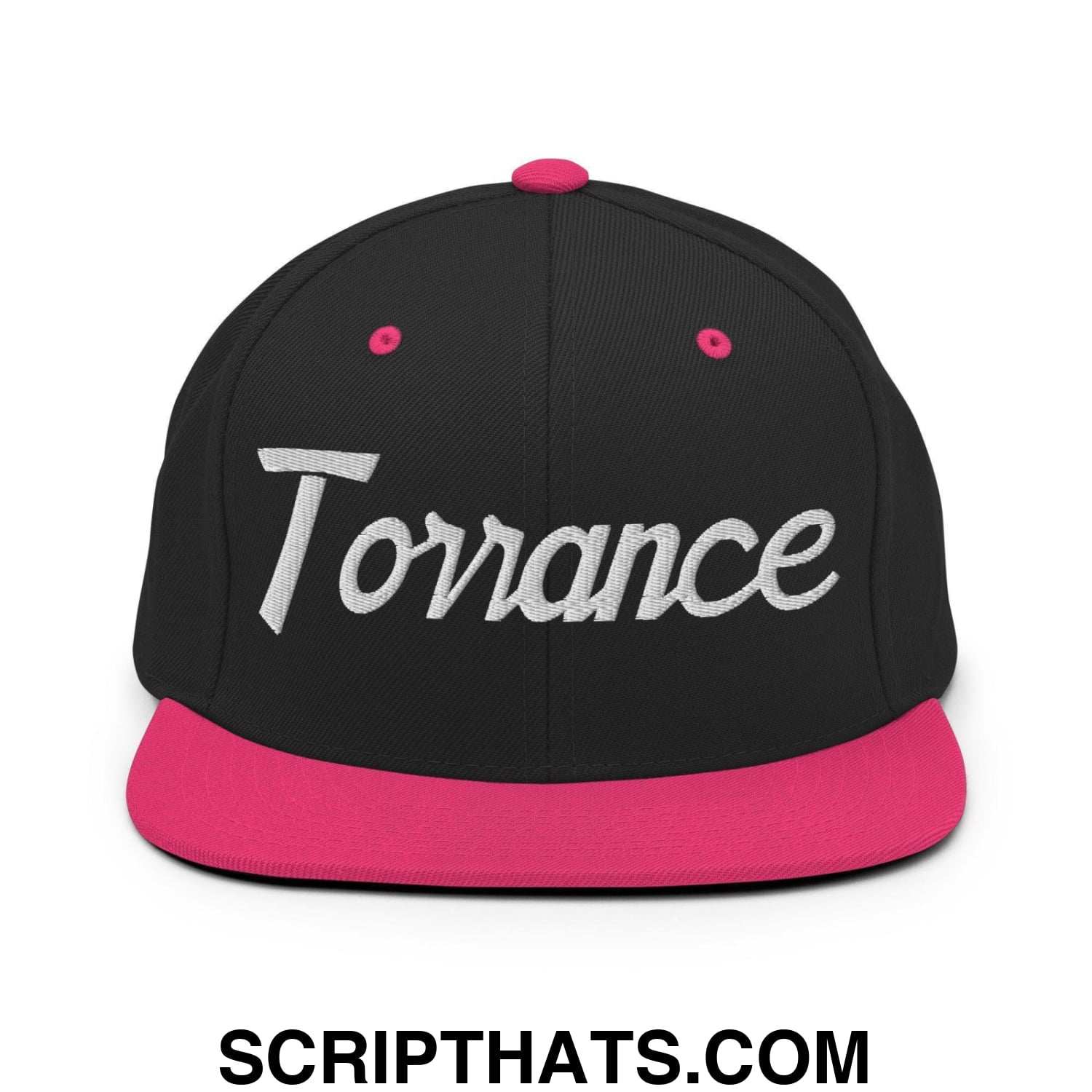 Torrance Script Snapback Hat Black Neon Pink